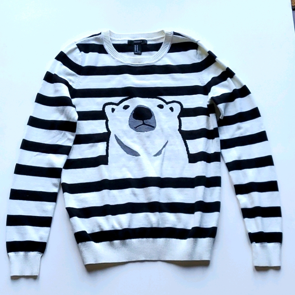 Forever 21 Striped Polar Bear Sweater